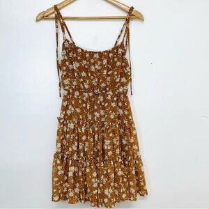 Blu Pepper Babydoll Dress Small  Mini Tiered Brown Floral Y2K  Lined Fairy Event